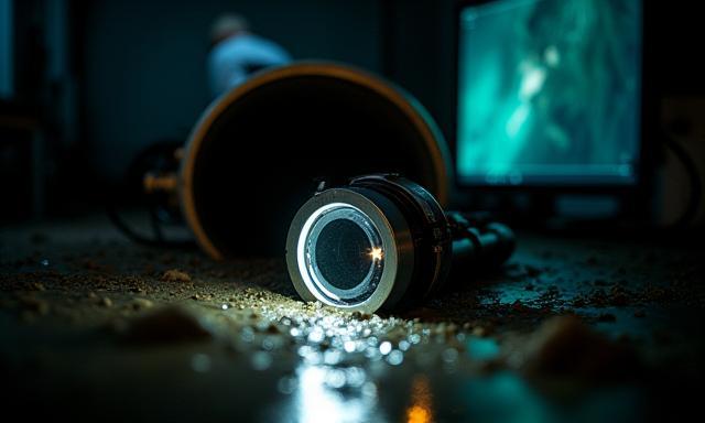 Sewer camera inspecting a pipe.